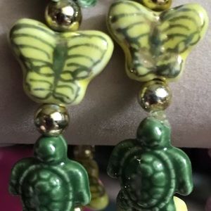 Ceramic Turtle & Butterfly Bead Stretch Bracelet